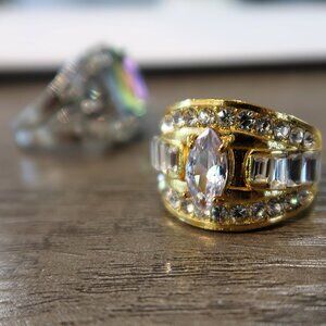 Men's Rings Two Eye Catching Goth Large Chunky Fashion Silver Tone and Gold Tone